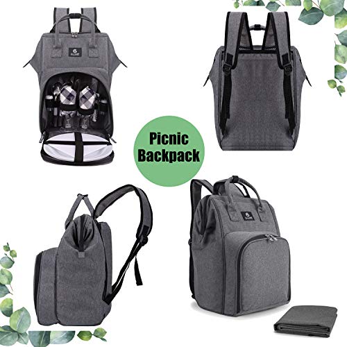 ALLCAMP OUTDOOR GEAR Picnic Backpack for 2 Person W/ Fleece Blanket, Plates and Cutlery Set