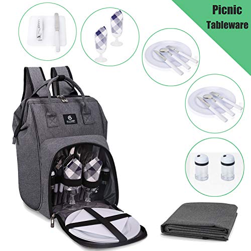 ALLCAMP OUTDOOR GEAR Picnic Backpack for 2 Person W/ Fleece Blanket, Plates and Cutlery Set