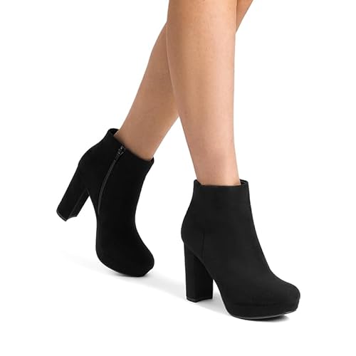 DREAM PAIRS Womens Stomp Black High Heel Ankle Bootie Size 7 B(M) US