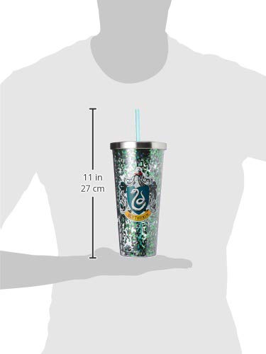 Spoontiques - Harry Potter Tumbler - Slytherin Glitter Cup with Straw - 20 oz - Acrylic - Green