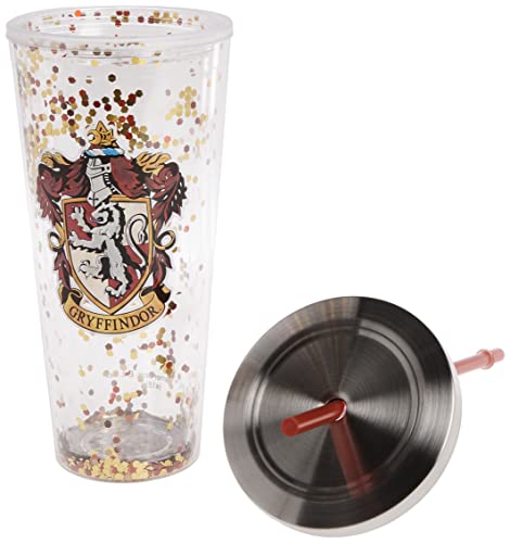 Spoontiques - Harry Potter Tumbler - Gryffindor Glitter Cup with Straw - 20 oz - Acrylic - Red