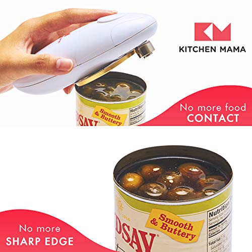 Kitchen Mama Red Automatic Smooth Edge Can Opener - Battery Operated, Food-Safe, Hands Free, Ideal for Elderly & Arthritis Friendly