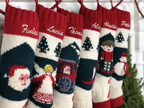 Christmas Stocking Personalized Hand Knit Vintage Angel Stocking