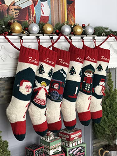 Christmas Stocking Personalized Hand Knit Vintage Angel Stocking