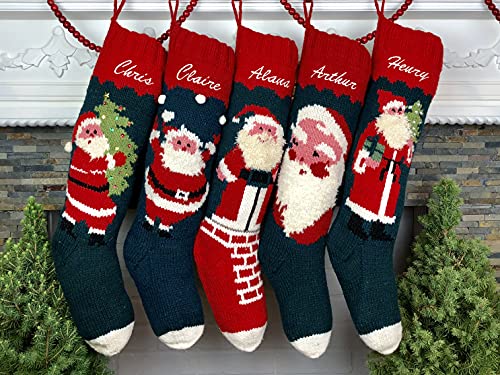 Christmas Stocking Personalized Hand Knit Vintage Santa Stocking