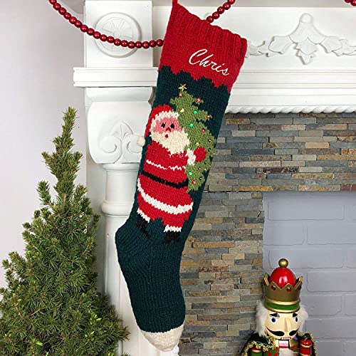 Christmas Stocking Personalized Hand Knit Vintage Santa Stocking