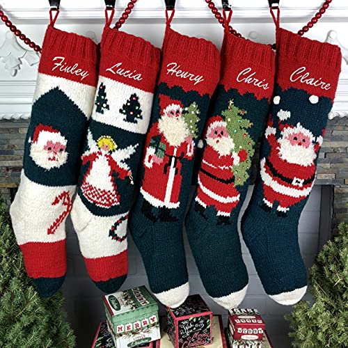 Christmas Stocking Personalized Hand Knit Vintage Santa Stocking