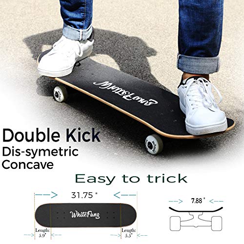 WhiteFang Skateboards for Beginners, Complete Skateboard 31 x 7.88, 7 Layer Canadian Maple Double Kick Concave Standard and Tricks Skateboards for Kids and Beginners (diamond)