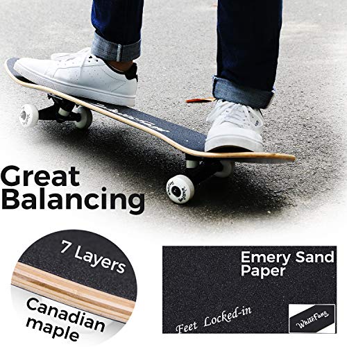 WhiteFang Skateboards for Beginners, Complete Skateboard 31 x 7.88, 7 Layer Canadian Maple Double Kick Concave Standard and Tricks Skateboards for Kids and Beginners (diamond)