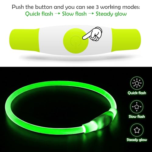 Led Dog Collar, BSEEN USB Rechargeable Flash Dog Necklace Light, Pet Safety Collar Makes Your Beloved Dogs Be Seen at Night for Small Medium Large Dogs