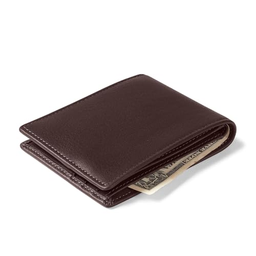 Leatherology RFID Brown Thin Bifold Wallet - Slim silhouette, Ample storage, Hidden interior pocket