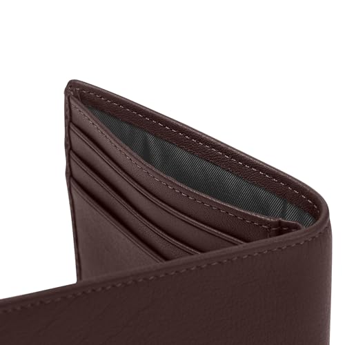 Leatherology RFID Brown Thin Bifold Wallet - Slim silhouette, Ample storage, Hidden interior pocket