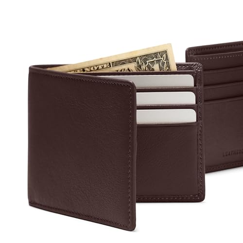 Leatherology RFID Brown Thin Bifold Wallet - Slim silhouette, Ample storage, Hidden interior pocket