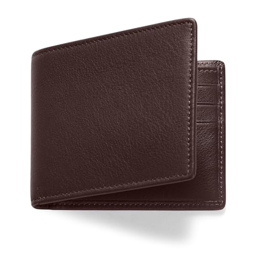 Leatherology RFID Brown Thin Bifold Wallet - Slim silhouette, Ample storage, Hidden interior pocket