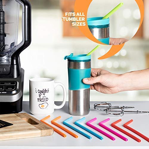 15 FITS ALL TUMBLERS STRAWS - Reusable Silicone Straws for 30 and 20 oz Yeti - Flexible Easy to Clean + 2 Cleaning Brushes - BPA Free, No Rubber Taste Drinking - Best Value for Money Pack