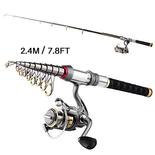 mouhike Fishing Rod Reel Combo Full Kit Telescopic Fishing Pole Set Spinning Reel Line Lures Hooks Fishing Carrier Bag Saltwater Freshwater Fishing Gear for Kids Adults Professional