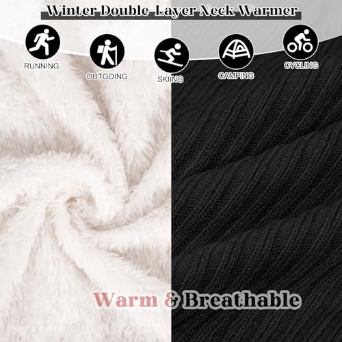 Chalier Infinity Scarf Winter Double-Layer Neck Warmer Knit Fleece Lined Circle Loop Scarves Gifts(one size, A-Black)