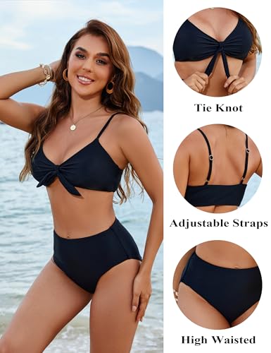 Blooming Jelly Womens High Waisted Bikini Set Tie Knot High Rise Two Piece Swimsuits Bathing Suits