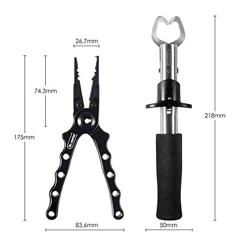 Dr.meter Aluminum Fishing Pliers, Saltwater Resistant Fishing Gear, Tungsten Carbide Cutters Split Ring Pliers Hook Remover Fish Holder with Fishing Gripper and Fishing Gloves, Fishing Gifts for men