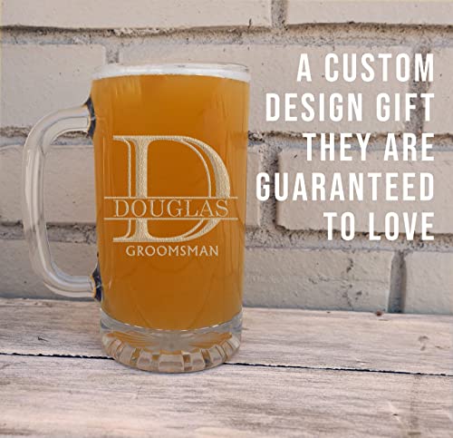 Personalized Laser Etched Glass Beer Mug for Gifting (16oz) – Customizable Monogram and Text Beer Mugs with Handles - Modern, Tankard Style Mugs for Beer - Novelty Beer Gifts for Men Halpert