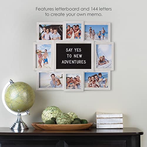 MELANNCO Customizable Letterboard 8-Opening Photo Collage, 19 x 17 inch, Distressed White