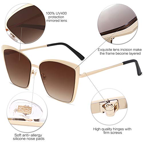 SOJOS Cateye Sunglasses for Women Fashion Mirrored Lens Metal Frame SJ1086