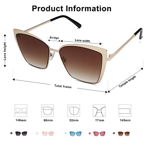 SOJOS Cateye Sunglasses for Women Fashion Mirrored Lens Metal Frame SJ1086