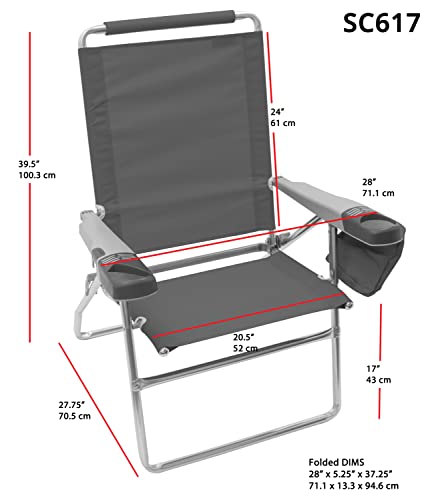 Rio Brands 17" Extended Height 4-Position Folding Beach, Camping, Lawn Chair