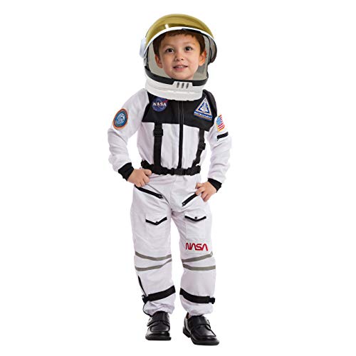 Spooktacular Creations Astronaut Costume with Helmet, Space Suit for Kids and Toddler with Movable Visor Helmet, Kids Astronaut Costume for Halloween Costumes Party Favor Supplies White S