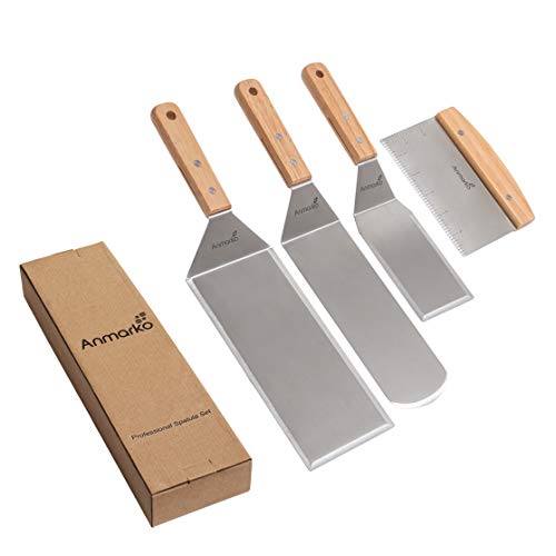 Stainless Steel Metal Spatula Set - Teppaniyaki Spatulas - Griddle Scraper Flat Spatula Pancake Flipper Hamburger Turner - Metal Utensil great for BBQ Grill Flat Top Cast Iron Griddle Accessories