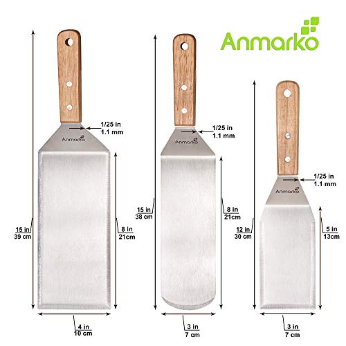 Stainless Steel Metal Spatula Set - Teppaniyaki Spatulas - Griddle Scraper Flat Spatula Pancake Flipper Hamburger Turner - Metal Utensil great for BBQ Grill Flat Top Cast Iron Griddle Accessories