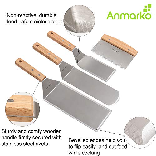 Stainless Steel Metal Spatula Set - Teppaniyaki Spatulas - Griddle Scraper Flat Spatula Pancake Flipper Hamburger Turner - Metal Utensil great for BBQ Grill Flat Top Cast Iron Griddle Accessories