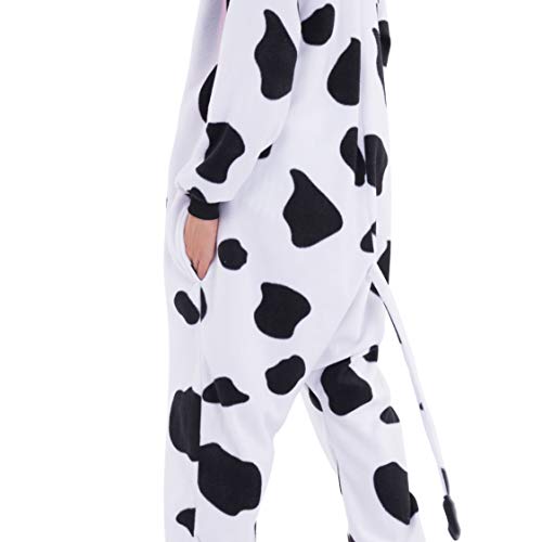 Spooktacular Creations Cow Pajama, Plush Cow Costume One Piece Cow Outfit Hooded, Pink Cow Halloween Costume Sleepwear for Halloween Cosplay Animal Themed Parties(Medium)