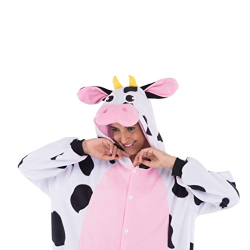 Spooktacular Creations Cow Pajama, Plush Cow Costume One Piece Cow Outfit Hooded, Pink Cow Halloween Costume Sleepwear for Halloween Cosplay Animal Themed Parties(Medium)