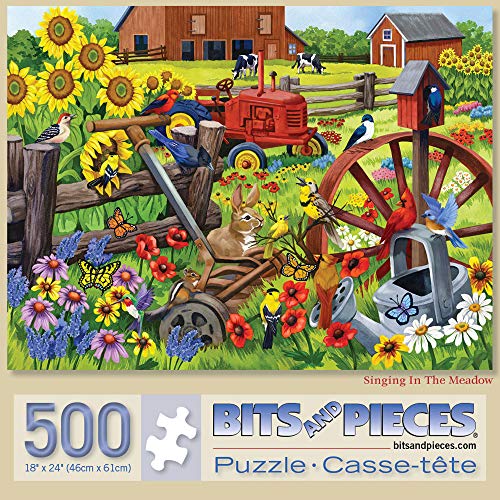 Bits and Pieces - Value Set of Three (3) – 500 Piece Jigsaw Puzzles for Adults – Colorful Flowers Farm and Animal Jigsaws by Artist Nancy Wernersbach – 18" x 24"