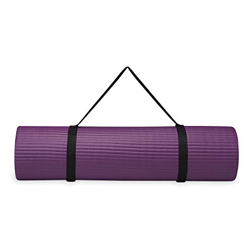 Gaiam Essentials Thick Yoga Mat Fitness & Exercise Mat with Easy-Cinch Carrier Strap, Purple, 72"L X 24"W X 2/5 Inch Thick, 10mm