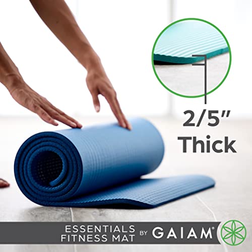 Gaiam Essentials Thick Yoga Mat Fitness & Exercise Mat with Easy-Cinch Carrier Strap, Purple, 72"L X 24"W X 2/5 Inch Thick, 10mm