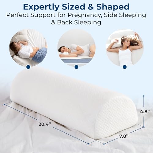 5 STARS UNITED Knee Pillow for Back Sleeping - Memory Foam Bolster Pillow for Legs and for Back Pain - Under Knee Pillow for Sleeping on Back - Half Moon Pillow - Roll Knee Support Pillows for Bed