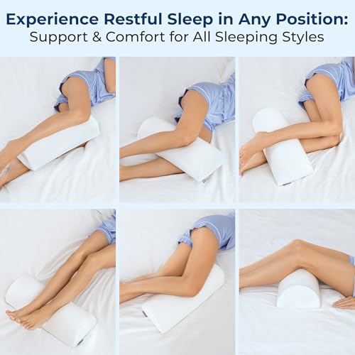 5 STARS UNITED Knee Pillow for Back Sleeping - Memory Foam Bolster Pillow for Legs and for Back Pain - Under Knee Pillow for Sleeping on Back - Half Moon Pillow - Roll Knee Support Pillows for Bed