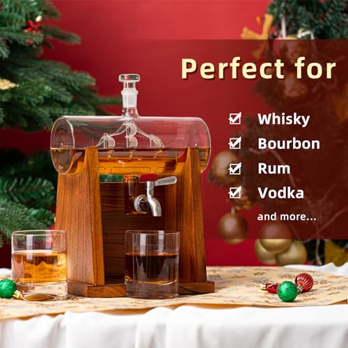 Jillmo Whiskey Decanter Sets for Men, 1250ml Decanter Set with 2 Whiskey Glasses, Ideal Bourbon Gifts for Men