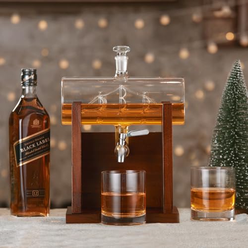 Jillmo Whiskey Decanter Sets for Men, 1250ml Decanter Set with 2 Whiskey Glasses, Ideal Bourbon Gifts for Men