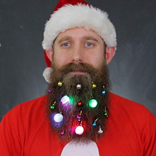 DecoTiny 20pcs Light Up Beard Ornaments, 16 Pcs Sounding Jingle Bells, 4 Pcs Beard Lights Beard Bauble Ornaments, Great Christmas and New Year Festival Gift for Friends Husband