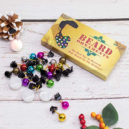 DecoTiny 20pcs Light Up Beard Ornaments, 16 Pcs Sounding Jingle Bells, 4 Pcs Beard Lights Beard Bauble Ornaments, Great Christmas and New Year Festival Gift for Friends Husband