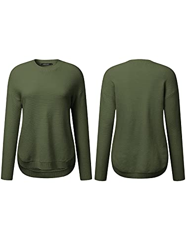 MEROKEETY Women's 2024 Fall Long Sleeve Oversized Crew Neck Solid Color Knit Pullover Sweater Tops, Green L