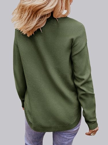 MEROKEETY Women's 2024 Fall Long Sleeve Oversized Crew Neck Solid Color Knit Pullover Sweater Tops, Green L