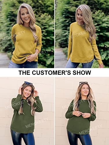 MEROKEETY Women's 2024 Fall Long Sleeve Oversized Crew Neck Solid Color Knit Pullover Sweater Tops, Green L