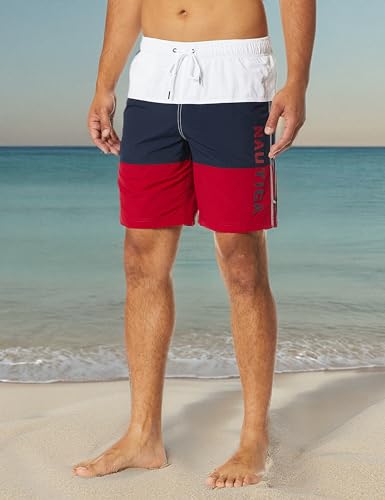 Nautica Men's Standard Quick Dry Classic Logo Tri-Block Series Swim Trunk