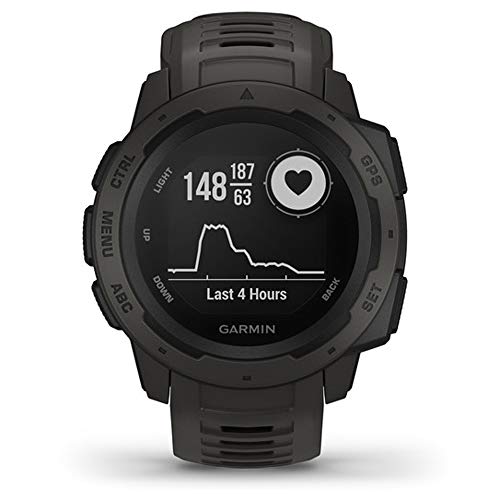 Garmin Instinct, Rugged Outdoor Watch with GPS, Features Glonass and Galileo, Heart Rate Monitoring and 3-Axis Compass, Graphite