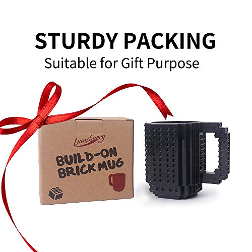 Lumsburry Build-on Brick Coffee Mug, Funny DIY Novelty Cup with Building Blocks Creative for Kids Men Women Xmas Birthday (Cool Black)