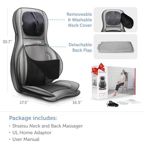 COMFIER Shiatsu Neck Back Massager with Heat, 2D ro 3D Kneading Massage Chair Pad, Adjustable Compression Seat Massager for Full Body Relaxation, Father's Day Gifts,Dark Gray